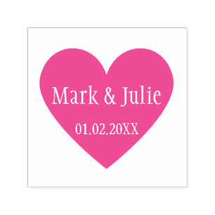 Wedding Couple Names and Date in Heart Art Stamp