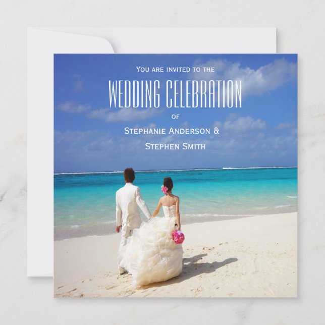 Wedding Couple on a Sunny Tropical Beach Invitation (Front)