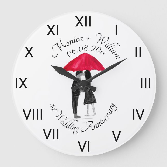 Wedding couple Paper Anniversary Roman Numbers Lar Large Clock (Front)