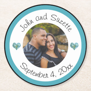 Wedding Couple Personalized Photo Names Date Round Paper Coaster