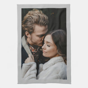 Wedding Couple Photo, Light Grey Border Kitchen Towel