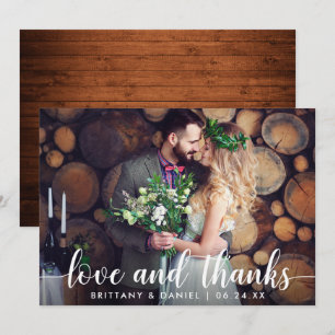 Wedding Couple Photo Wood Love and Thanks Card
