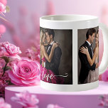 Wedding Couple Photos Love Mug<br><div class="desc">Wedding mug featuring your custom photos on a simple background (you can choose your favourite colour in the advanced editor). The "love" text is a script style, which you can customize. A lovely gift for newly weds or mom of the bride or groom, as well as to celebrate an anniversary....</div>