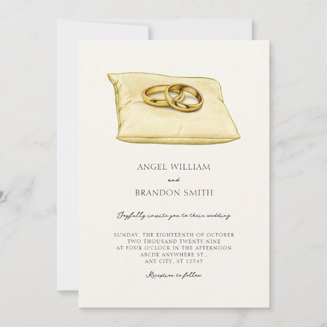 Wedding couple rings art invitation (Front)
