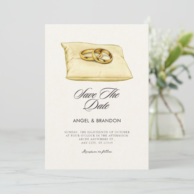 wedding couple rings art save the date (Standing Front)