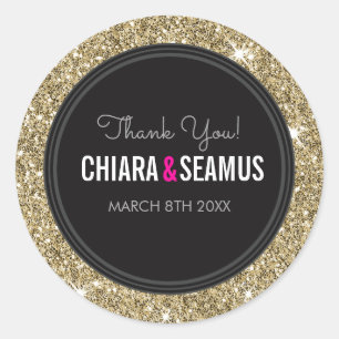 WEDDING COUPLE SEAL modern gold glitter black