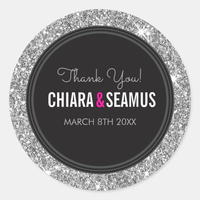 WEDDING COUPLE SEAL modern silver glitter black (Front)