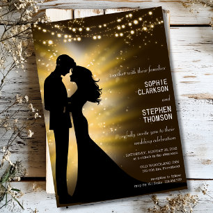 Wedding couple silhouette at night wedding invitation