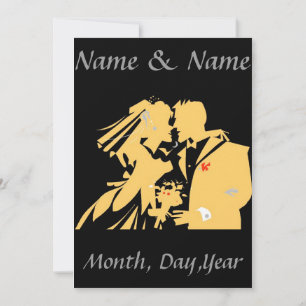 Wedding Couple silhouette, edit text Invitation