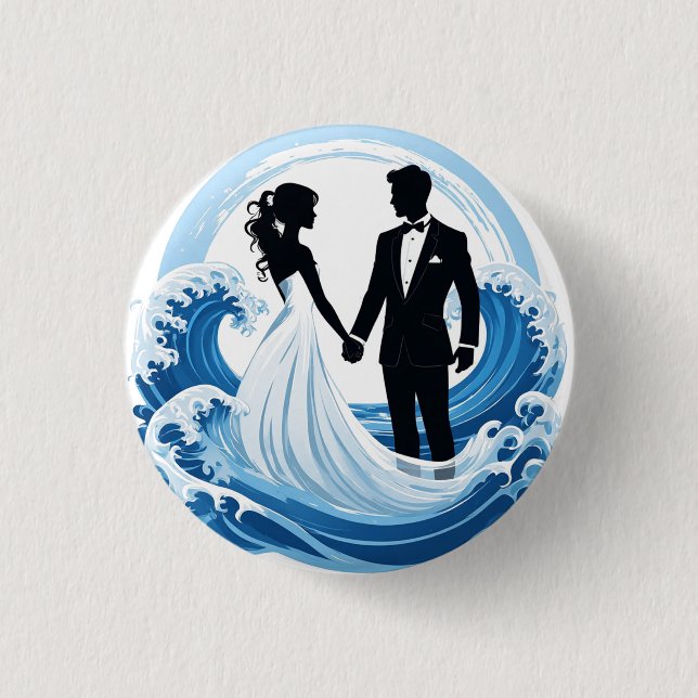 Wedding Couple Silhouette Holding Hands 1 Inch Round Button (Front)