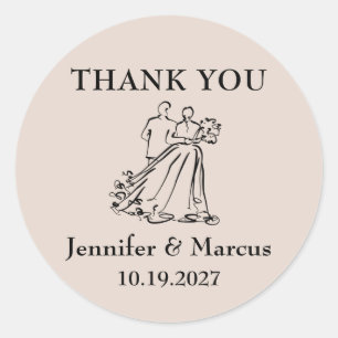 Wedding Couple Sketch Thank You Classic Round Sticker