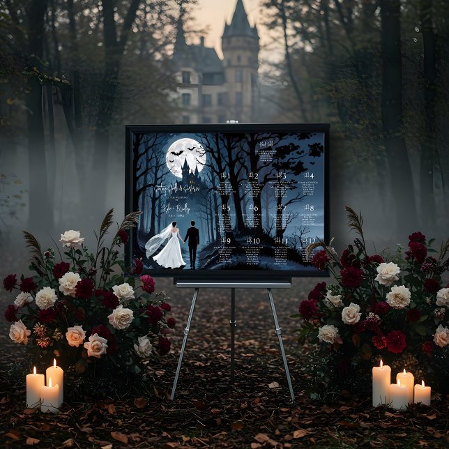 Wedding Couple Spooky Forest Toward Haunted Castle Poster (Wedding Couple Spooky Forest Toward Haunted Castle Poster Seating Chart.)