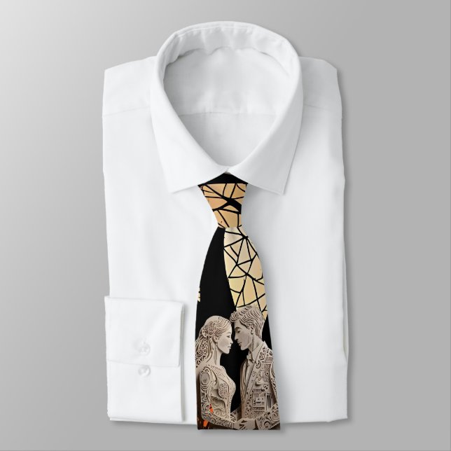 Wedding Couple & Tree of Life Wine Tote Tie (Tied)