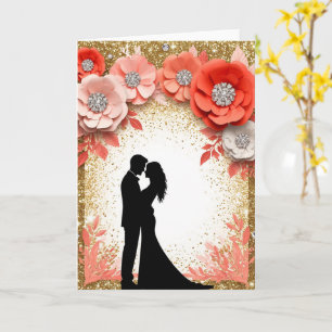 Wedding Couple With Peach Blooms Card