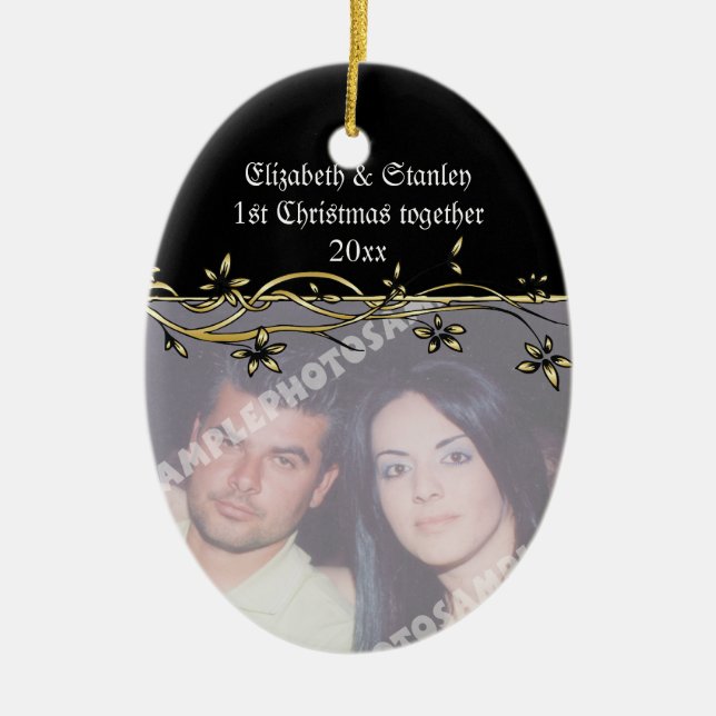 Wedding Couple's 1st Christmas photo Ornament (Front)
