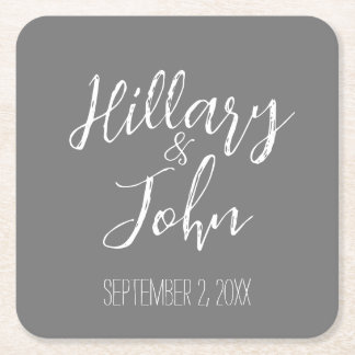 Wedding Couple's Name and Date Paper Coasters