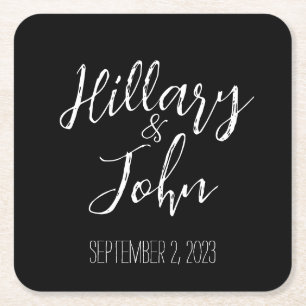 Wedding Couple's Name and Date Paper Coasters