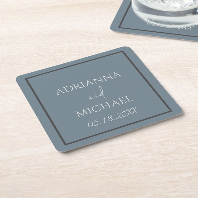 Wedding Couple's Name and Date Slate Square Paper Coaster (Angled)