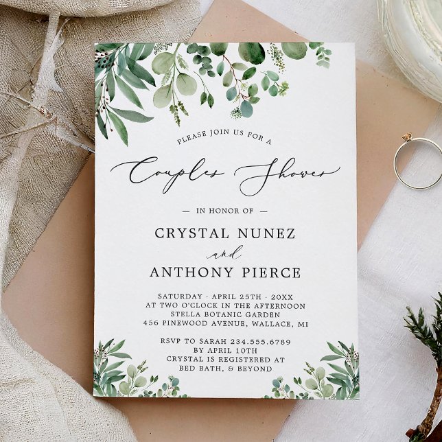 Wedding Couples Shower Greenery Eucalyptus Leaves Invitation (Creator Uploaded)