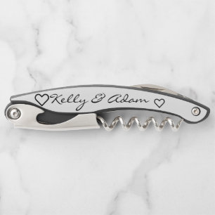 Wedding Couple's White Black Cork Screw Corkscrew