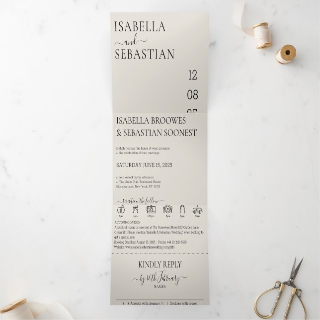 Wedding Cream All in one set Tri-Fold Invitation (Inside)