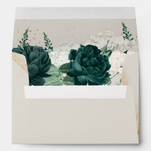 Wedding Cream Color Emerald Green Rose Floral Envelope