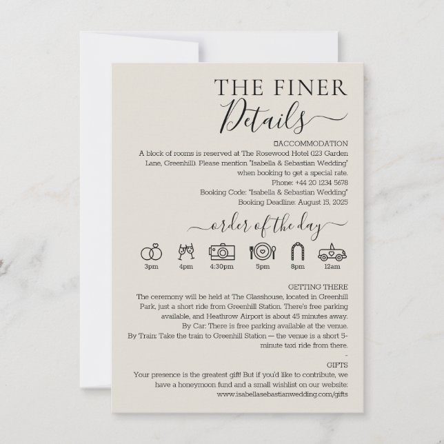 Wedding Cream Invitation Program Finer Details (Front)
