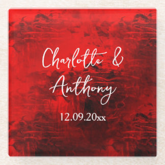 Wedding Creative Abstract Artwork Red Glass Coaster