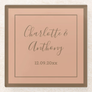 Wedding Creative Calligraphy Names Date Glass Coaster