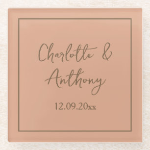 Wedding Creative Calligraphy Names Date Glass Coaster