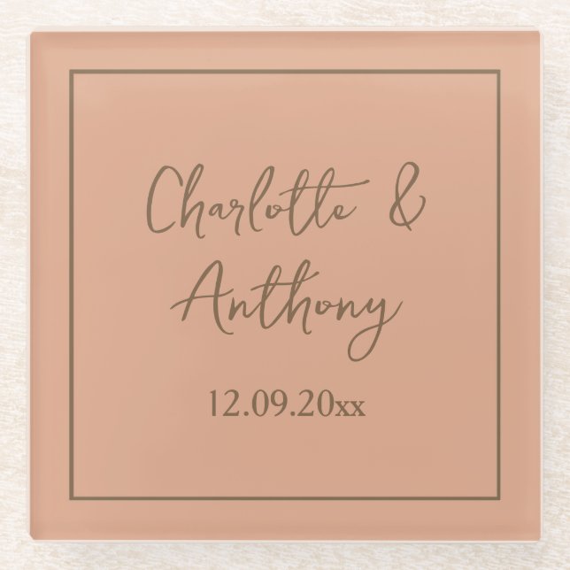 Wedding Creative Calligraphy Names Date Glass Coaster (Front)