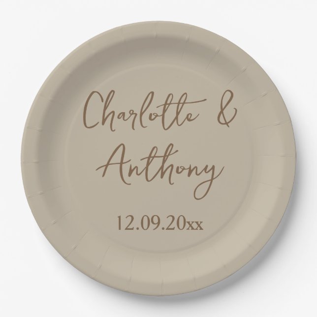 Wedding Creative Calligraphy Names Date Paper Plate (Front)