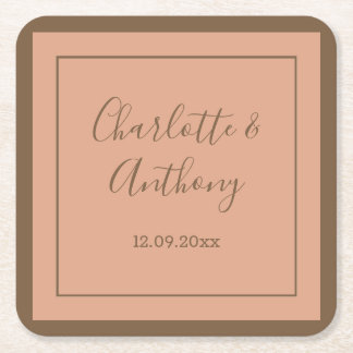 Wedding Creative Calligraphy Names Date Square Paper Coaster