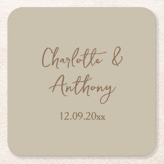 Wedding Creative Calligraphy Names Date Square Paper Coaster