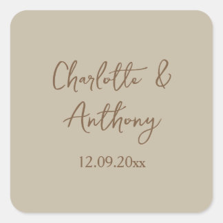 Wedding Creative Calligraphy Names Date Square Sticker