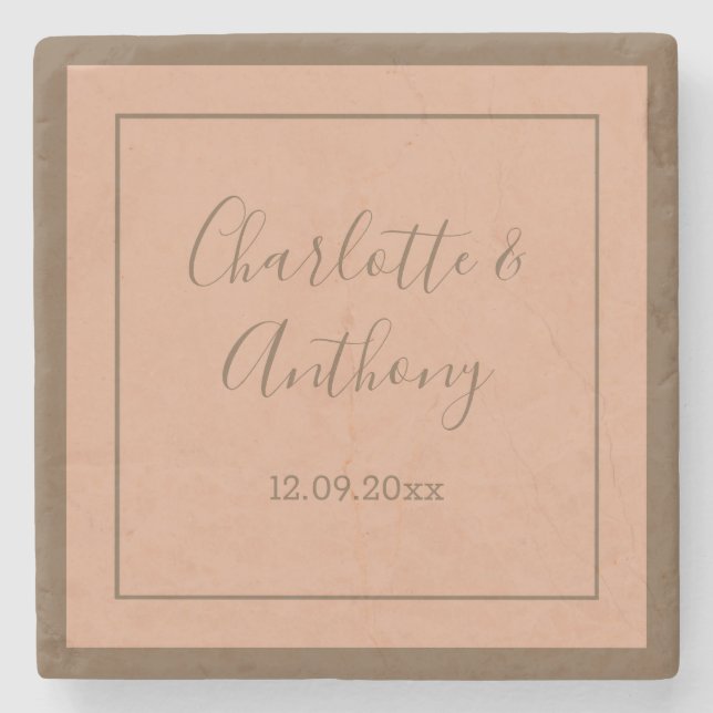 Wedding Creative Calligraphy Names Date Stone Coaster (Front)