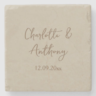 Wedding Creative Calligraphy Names Date Stone Coaster