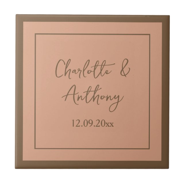 Wedding Creative Calligraphy Names Date Tile (Front)