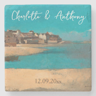 Wedding Creative Village Sea Sky Impressionist Stone Coaster