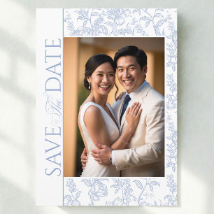 Wedding Crest Blue Chinoiserie Floral  Save The Date