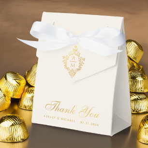 Wedding Crest Faux Gold Ivory Monogram Thank You Favor Box