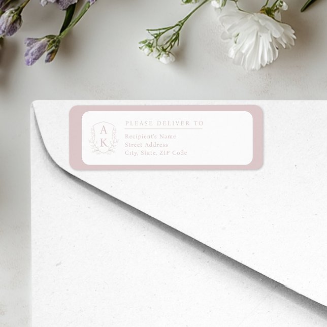 Wedding Crest Monogram Blush Pink Return Address (Creator Uploaded)