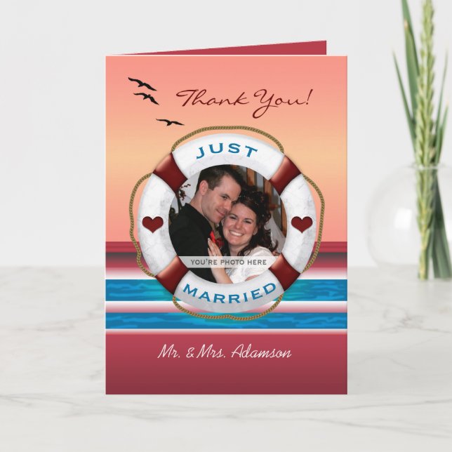 Wedding Cruise Your Photo Thank You - Sunset Card (Front)