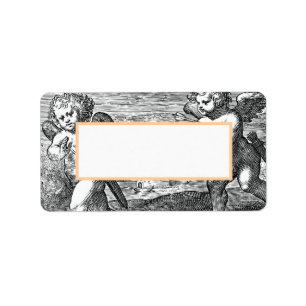 Wedding Cupids Black and White Vintage Label