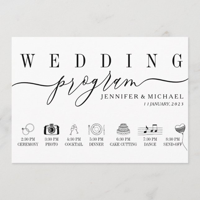 Wedding Custom Icon Timeline ceremony plan Program (Front)