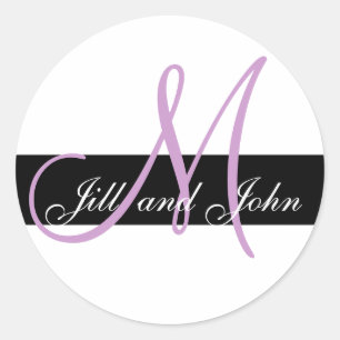 Wedding Custom Monogram Initial Names Lilac Purple Classic Round Sticker