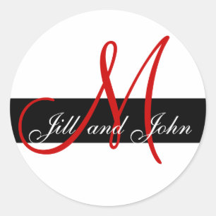 Wedding Custom Monogram Initial & Names Red Classic Round Sticker