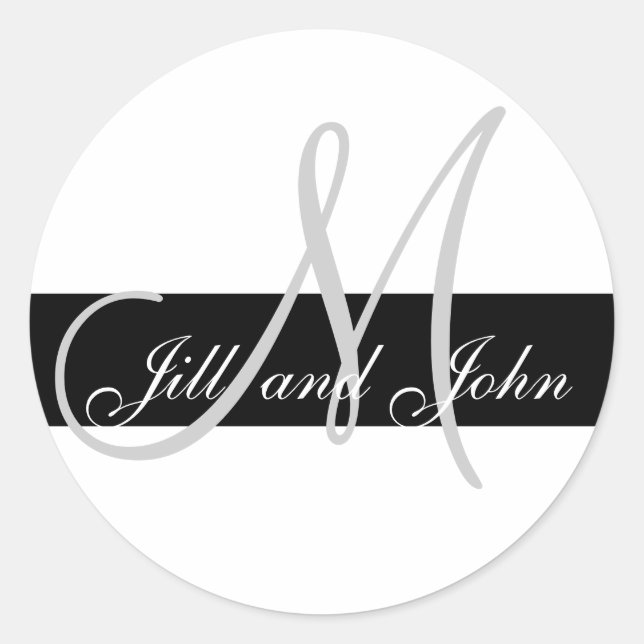 Wedding Custom Monogram M Names Black & Grey Seal (Front)