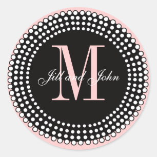Wedding Custom Monogram & Names Black & Pink Seal