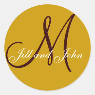 Wedding Custom Monogram & Names Gold & Brown Seal
